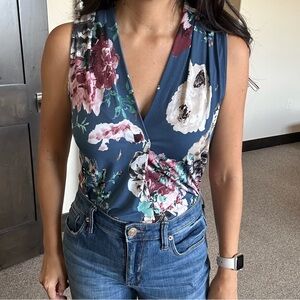 Floral Sleeveless Top - Blue and Pink